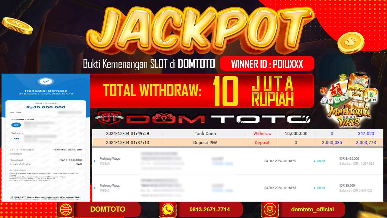 JACKPOT  SLOT MAHJONG WAYS 04 DESEMBER 2024